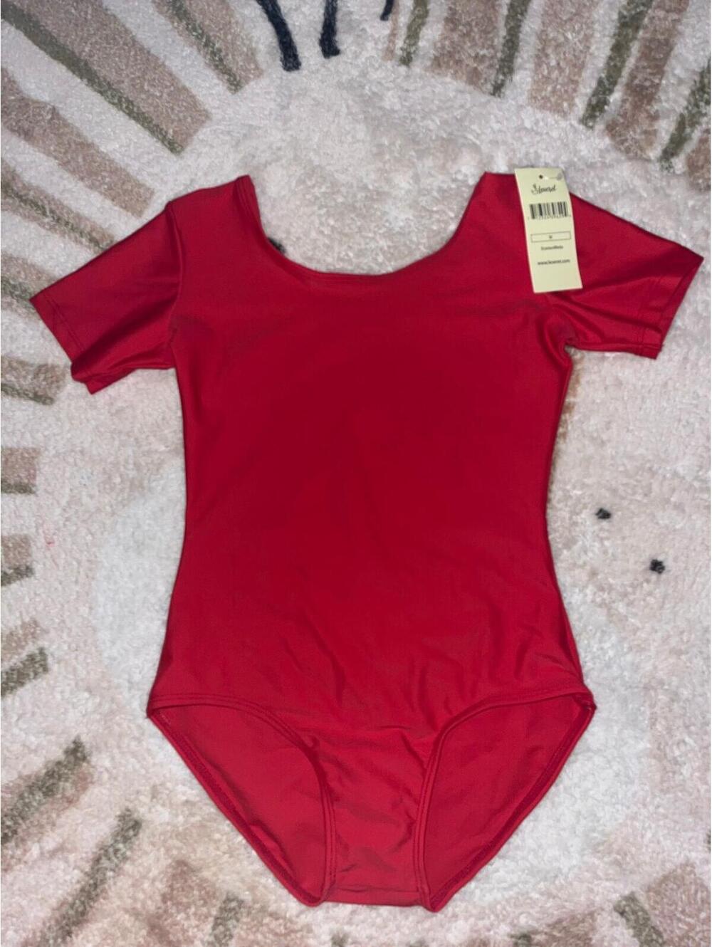 Girls Size 8/10 Red Short Sleeve Dance Gymnastics Leotard NWT